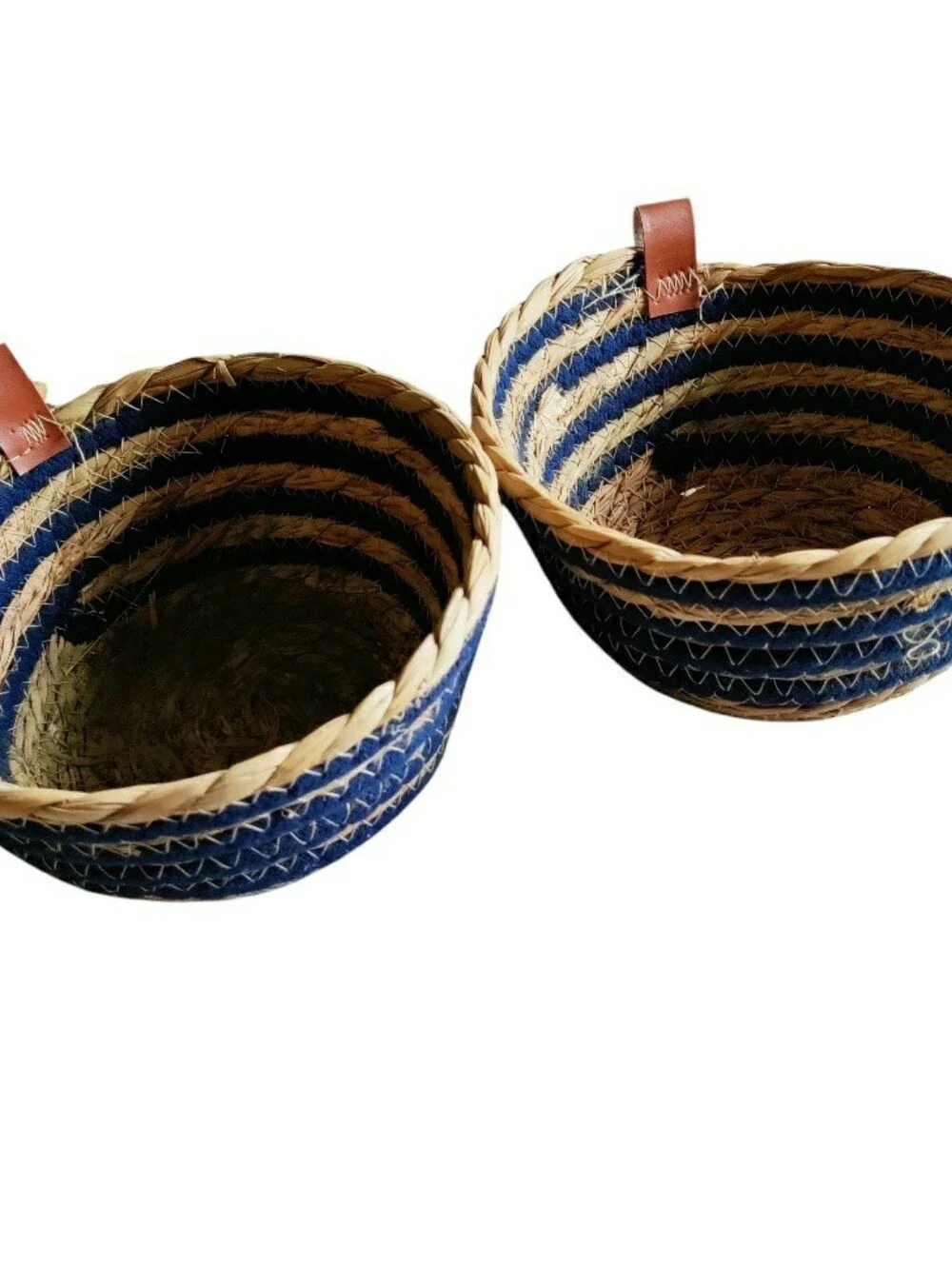 Coastal Seagrass Storage Baskets Lot Of 2 Stripe Beach 7